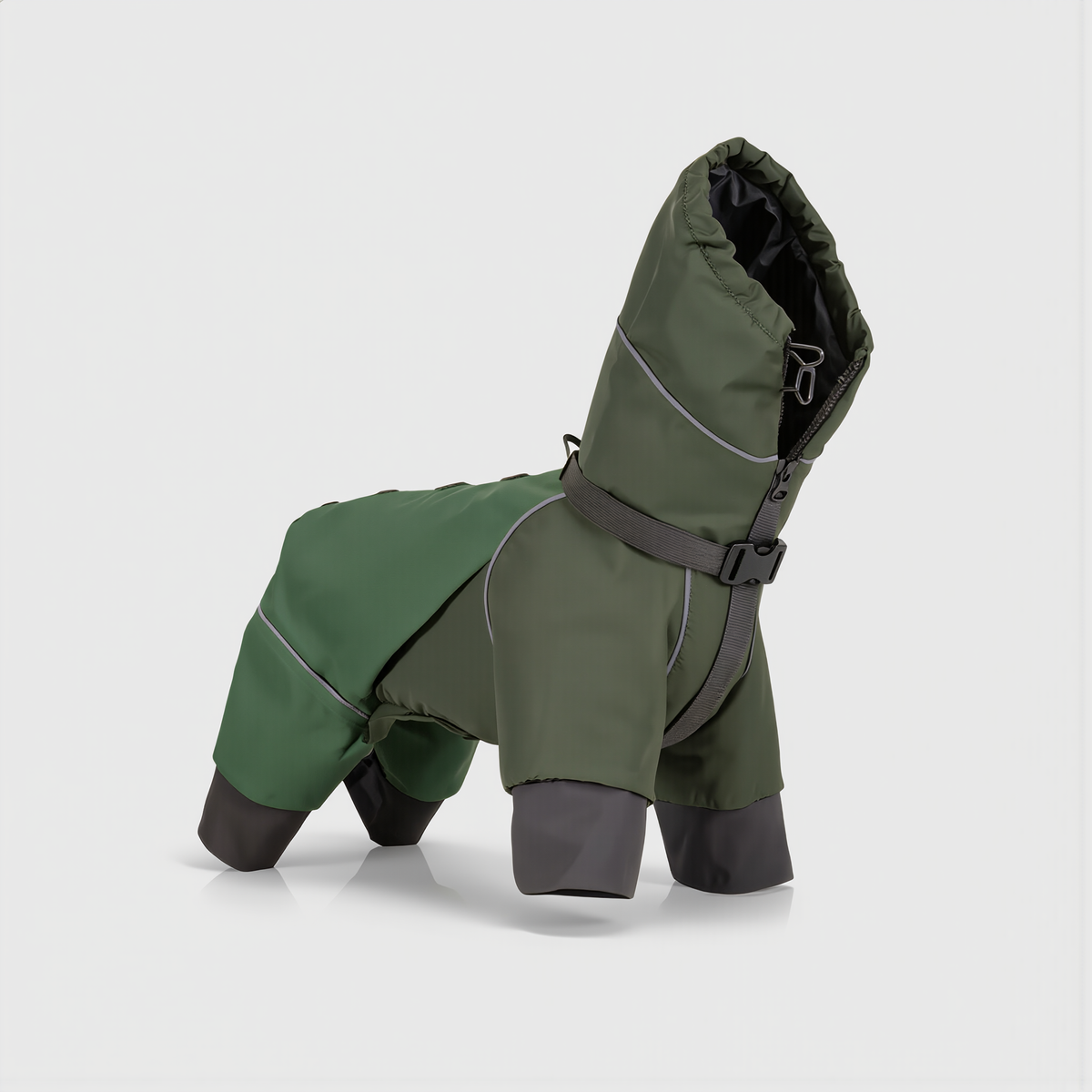 Mudmate Hunde Regenoverall in Waldgrün mit Kapuze, verstellbarem Halsgurt und Beinbündchen